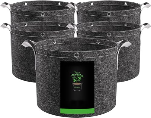 BTAISYDE 5X Pflanzsack für Kartoffeln - Tomaten-Kübel mit Griffen - Pflanztasche - Pflanztopf Tomaten - Pflanzenschutzsack,Black,5GAL