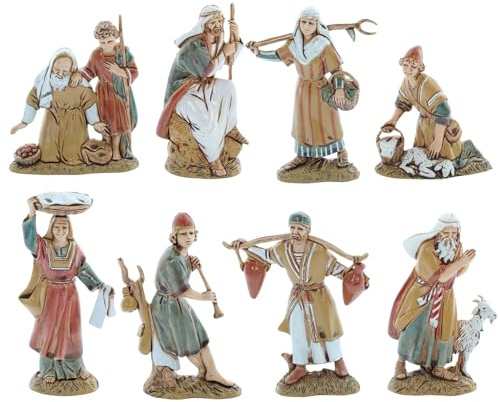 Moranduzzo Conjunto 8 Pastores para Belén de 10 cm – Standard 10 – Escala 1:20 – Figuras irrompibles, pintadas a Mano, Escultor M. Landi, Made in Italy