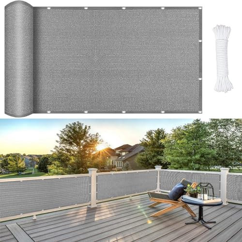 Balkonbespannung Reißfest 75 x 750 cm, HDPE Wetterbeständig Atmungsaktiv, Markisenschutzhüllen Sonnensegel Leinwand, Garten-Sonnenschutznetz, für Garten Balkon, Hellgrau