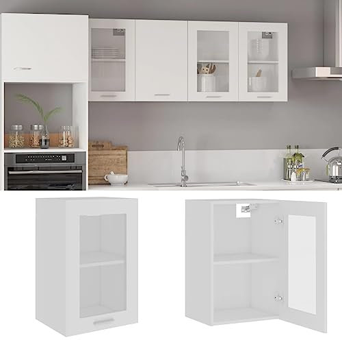 CINDERFUL Hängeglasschrank Weiß 40x31x60 cm Holzwerkstoff,Praktischer weißer Küchenhängeschrank mit Glasfront und Zwei Regalfächern zur platzsparenden Aufbewahrung Küche, Haushalt & Wohnen Möbel