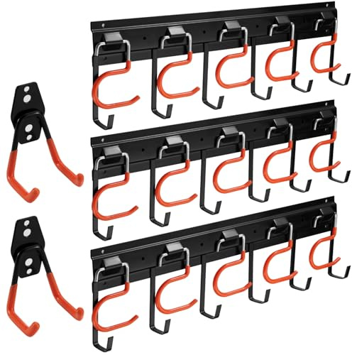 51 Garaje organizador de pared con pequeño gancho en U para bicicletas, escaleras, sillas, escobas, rastrillos, palas (3 rieles)