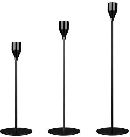 Black Candle Holders Set of 3, Candlestick Holders, Metal Candle Stand Holder for Taper Candles, Tall Candle Sticks Holder for Candlelight Dinner, Halloween Party Decoration