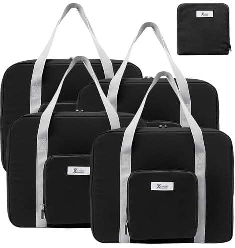 Xcase Flugzeug Reise-Tasche: 4er-Set Faltbare Handgepäck-Taschen für Flugreisen, 23 Liter, schwarz (Freizeittaschen, Zusatztaschen, Laptop)