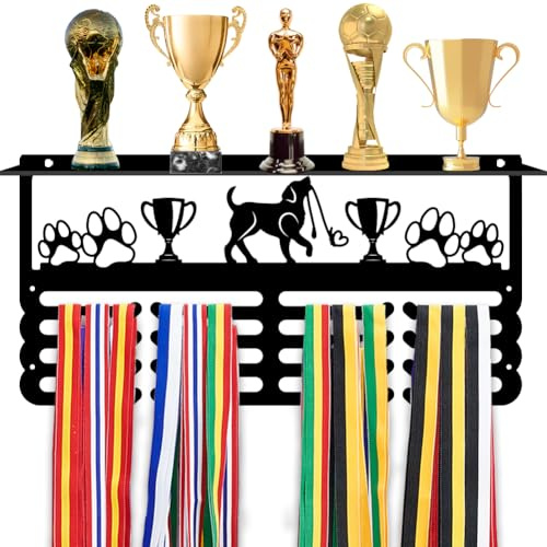 PH PandaHall Dog Medaillenhalter Trophäenregal Organizer Medaillen Aufhänger Präsentationsständer Hundewettbewerb Metallmedaillen Display Wandhalterung Award Rack Geschenk Für Haustier 40x20cm