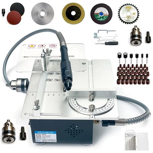 Mini Scie À Table de Précision, Scie D'établi Électrique Multifonction 4500 TR/Min avec Jauge À Onglets, Coupe d'angle 0-90, Outil de Coupe Modèle Scie À Table Relevable Réglable À 7 Vitesses B