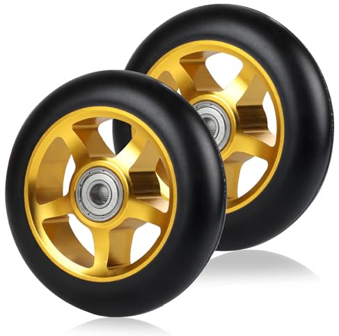 DBREAKS Ruedas para patinete de acrobacias, 2 ruedas de repuesto para patinete, ruedas de patinete de 100mm con ABEC, 9 rodamientos de bolas, dureza 88A, adecuadas para todo tipo de patinetes (dorado)