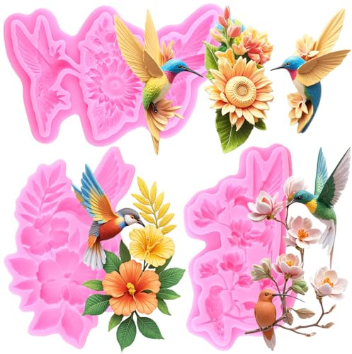 RFGHAC Bird Silicone Moulds Daisy Flower Fondant Moulds for Cake Decorating Chocolate Gum Paste Candy Polymer Clay Set of 3