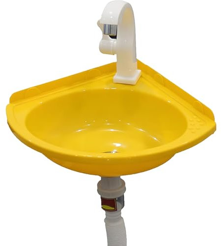 Waschbecken zur Wandmontage mit Hahnloch und Ablaufgarnitur,Waschbecken,Eckwaschbecken aus Kunststoff,Hängewaschbecken Waschtisch,Badezimmer Handwaschbecken,Waschschale Becken