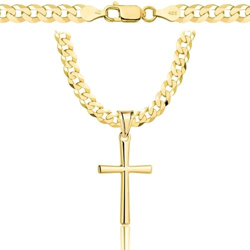 AMAR OPRAVA goldkette herren mit kreuz 585, Kette Herren 925/585 - kreuz kette herren gold 585 massiv - 5 mm, Kreuz Kette - Goldkette Kreuzkette - panzerkette gold 585