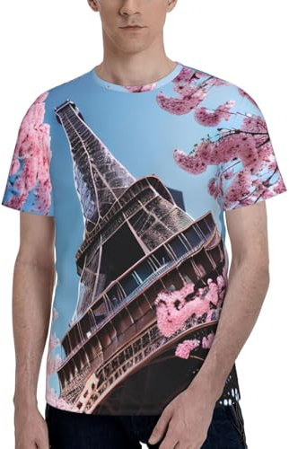Peinture à l'huile Paris Tour Eiffel Real Essentials, T-shirt à manches courtes et col rond pour homme, T-shirt athlétique, course à pied, gym, entraînement, Noir , L