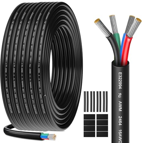 HuLuWa UL2464 16AWG 4x1,3mm² Verlängerungskabel, 20m | UL2464-Kabel aus verzinntem Kupfer mit PVC-Mantel für 5V/12V/24V-RGB-LED-, Steuer- und Elektronikleitungen