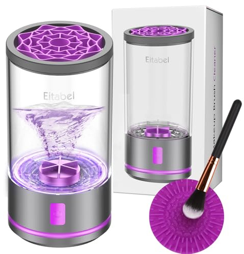 EITABEL Machine de nettoyage électrique de pinceaux de maquillage, combinant séchoir et lave-pinceaux 2-en-1, nettoyeur rotatif automatique pour pinceaux et éponges de maquillage (Gris)