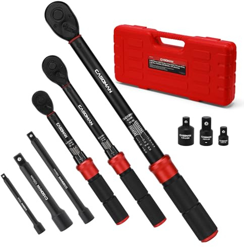 CASOMAN 9-Piece Torque Wrench Set, 1/4 & 3/8 & 1/2 -Inch, 3-25 & 5-60 & 20-230 Nm, Dual-Direction Adjustable, ±3% Accuracy, 72 Teeth Ratchet, CR-V