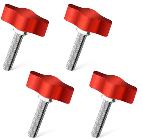 4Pcs 1/4-20 x 1 Threaded Thumb Screw, Red Adjustable Tee Wing Aluminum Knob Stainless Steel Standard/Coarse Thread