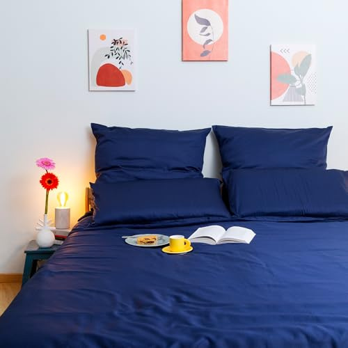 Wolkenfeld Bettwäsche 220x240 80x80 Mako-Satin Baumwolle - Marine Blau Bettwäsche-Set - 1x Bettbezug 220 x 240 + 2X Kissenbezug 80x80 - Weiche Mako Satin Bettwäsche-Sets