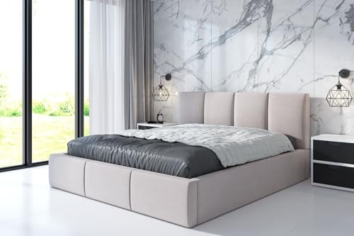 A&J MöbelLand Polsterbett 120x200 mit Bettkasten und Lattenrost – ORINO, Bett mit Matratze und Stauraum in Beige
