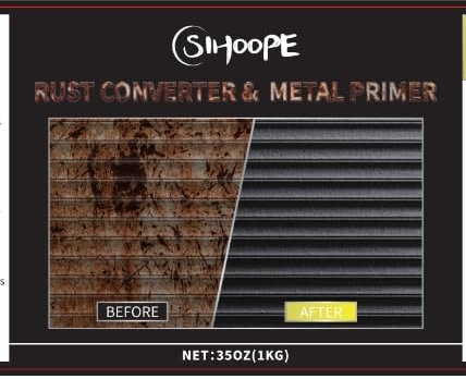 SIHOOPE Convertisseur de rouille 2 en 1 avec apprêt métallique (1 l, noir) – Antirouille et scellant dans une protection de longue durée pour voiture, métal et industrie