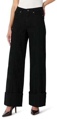 Amazon Essentials Jeans a Vita Alta e Gamba Larga con Risvolto Donna, Nero, 44