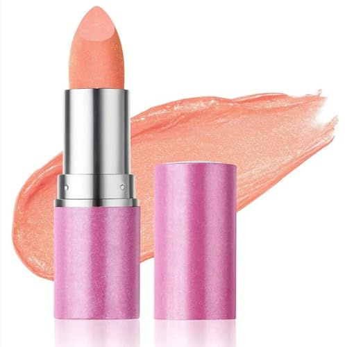 Champagne Peach Glitter Lipstick & Eyeshadow Stick – Long Lasting Hydrating Satin Finish, Smooth Lightweight Application, Non-Sticky Moisturizing Multi-Use Makeup for Women (#02 Shimmery Soft Pink)