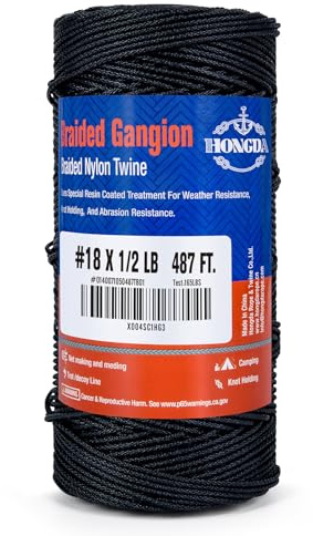 HONGDA Braided Black Nylon String, #18 Tarred Bank Line Twine, 487 Feet Black Tarred String 1.5mm for Gardening, Construction, Gear Tying, Jungle Survival