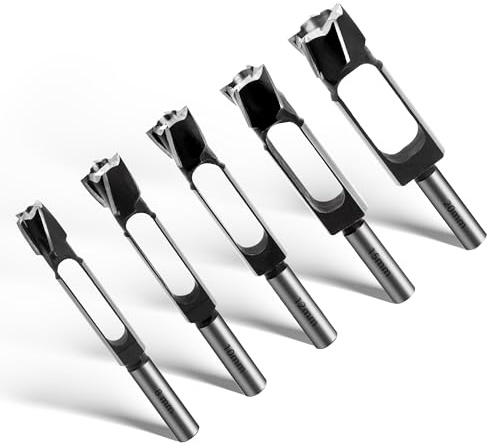 5 Stycken Dybelfräs, Trädybelhålsfräs, Dybelstiftsfräs, Skivfräs, Djupdybelfräs, Kärnborr, Tappborr, Korkborr för Träbearbetning, Möbeltillverkning