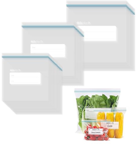 huoanpo ​​65 Pièces Sacs Congélation Réutilisables pour Aliments - 3 Formats (Grand/Moyen/Petit), Scellés Imperméables - Fruits/Légumes/Snacks/Viande​