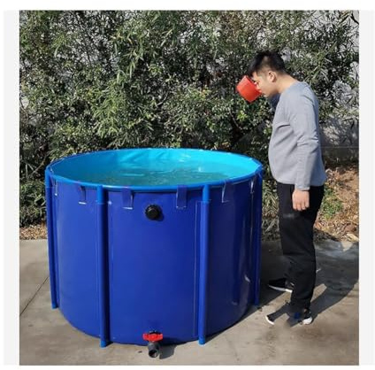 Bassin à Poissons Rond Hors Sol en Toile avec Support métallique – Grande Piscine Pliable pour Enfants de 1,2 x 1 m, Facile à Installer, pour l'élevage de carpes koï – Aquarium Bleu Durable