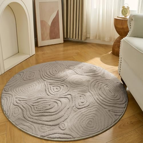 Ceneco Washable Taupe Circle Rugs 120cm Short Pile Carpet for Living Room | Thickness 10MM, High-Low Pile Design, 3D Effect, Felt Bottom, Plush Area Rug for Bedroom Office