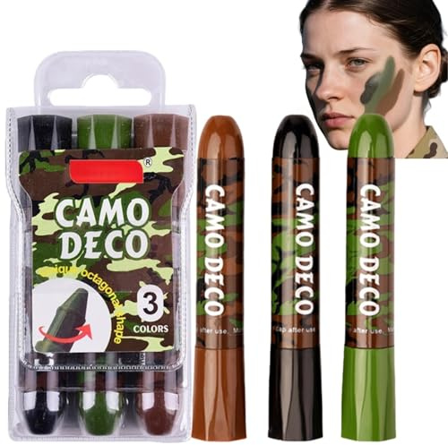 3 Color Camo Face Paint Stick Set,Camouflage Hunting Face Paint Stick,Waterproof & Sweat Resistant Camouflage Makeup for Hunting,Camo Face Paint Stick Set,Camo Paint,Waterproof Face Paint