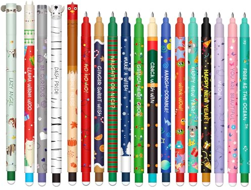 VyxZythron Radierbarer Gelschreiber Set - Weihnachten gel pens für löschbare Stifte Set, mit thermoempfindlicher Löschtinte, einer Vielzahl von Tintenfarben, 0,7 mm (18 löschbarer Stift)