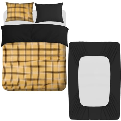 Grace Set copripiumino super king size con lenzuolo con angoli nero super king da 40 cm, tasca extra profonda da 40 cm, in microfibra di alta qualità, set di biancheria da letto reversibile per tutte