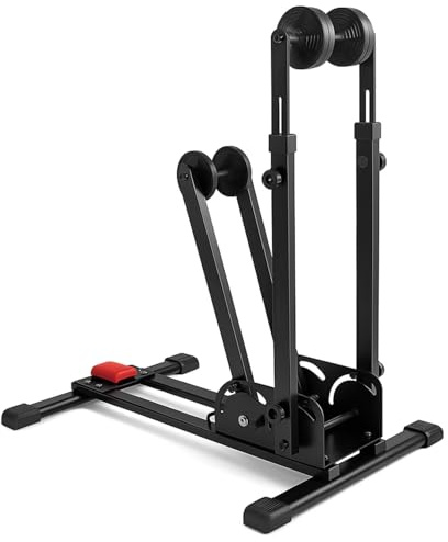 Greenfields Foldable Carbon Steel Bike Stand – Heavy Duty 2-in-1 Vertical & Horizontal Bicycle Parking Rack with Curved Roller Support, Anti-Slip Base, Space-Saving Design, Fits Road & Mountain Bikes