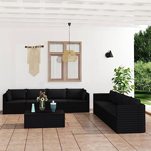 QJBSAVVA 9-teiliges Gartenmöbel-Set aus Schwarzem Poly Rattan mit 98 kg Stahlrahmen 62 x 62 x 33 cm Couchtisch Modular Lounge gartenmöbel Balkonmöbel für kleine Balkone Terrasse und Garten