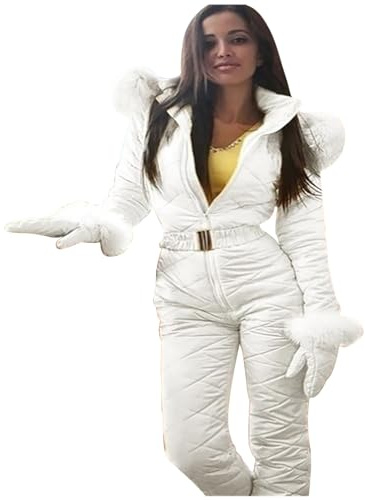 Skianzug Damen - Skijacke Damen Einteiler Kuschelig Winterjacke Snowboardhose Outdoor Skioverall Anti Coupure Jumpsuit Sécurité Wanderhose Apres Ski Party Outfit Skianzüge 2#weiß M