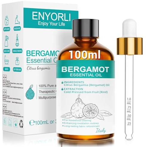 ENYORLI Bergamotteöl ätherisch 100ml naturrein für Diffuser und Raumduft | Citrus bergamia, zitrisch-blumiger Duft für Aromatherapie, Diffuser, Raumduft, Seife, Kerzen und DIY