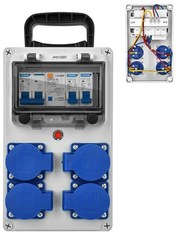Coffret Électrique de Chantier 230 V Tableau Electrique Mural avec Disjoncteur répartiteur de courant 16 A IP67 Distributeur de Courant Électrique avec Disjoncteur coffret chantier