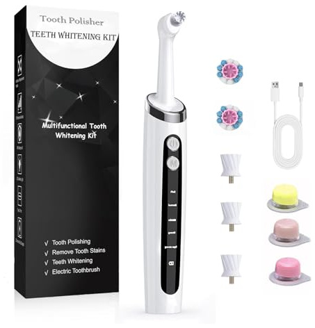 Tooth Polisher, Wagner Stern Teeth Stain Plaque Remover for Teeth Cleaning and whitening with 5 Modes, Teeth Cleaning for Yellow Teeth, with 3 Tooth Polish Paste and 5 Brush Heads, LED Light
