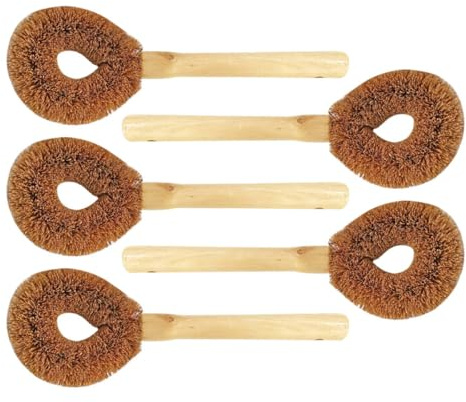 Mikikit 5pcs Kitchen Pot Handle Brushes with Synthetic Material and Long Wooden Handles for Hard to Deform Cleaning, for Kitchen Cleaning and Housework, Efficient Saucepan Scourer