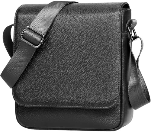 Eshow Pochette Homme Bandoulière Sacs Bandoulière Sacs Bandoulière Homme Cuir Véritable Bandoulière Croisée Sac Poitrine Antivol Multi-Poches Pour Voyage Travail Quotidien, Noir