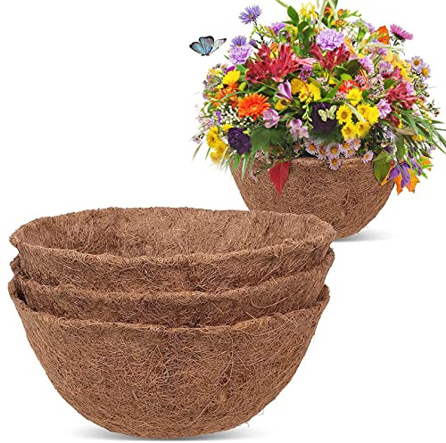 MQLAE 3 Stück Runde Kokoseinlage 40 cm Kokos-Einlage Natur für Hängemapeln, Natürliche Kokosfaser-Einlage Dicke Kokosfasermatte, Ersatzeinlage Hanging Basket, Balkon & Gartenpflanzgefäße