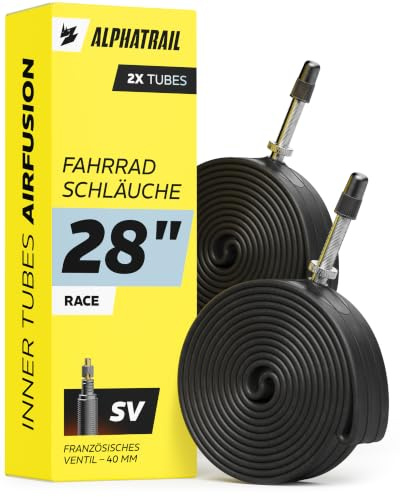 Alphatrail Camara Bicicleta Carretera AirFusion 28 Pulgadas SV 40 mm 2X Set 700x18-28C con Garantia de Movilidad I Cubierta Compatible Schwalbe, Continental, Conti, Michelin, Maxxis y Mavic