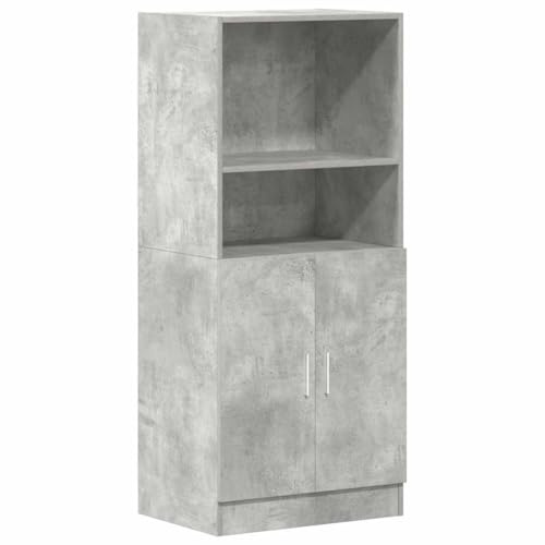 QJBSAVVA Mobile da cucina grigio cemento, 57 x 41,5 x 131,5 cm, in legno, compatto con ante e scomparti aperti per la cucina, scaffale da cucina stabile e armadio per microonde