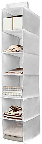 YINGGG Hängender Schrank Organizer Faltbares Hängendes Regal Hängeaufbewahrung Kleiderschrank mit 6 Fächern für Textilien hängender Stoffschrank für Pullover Kleidung,Grau,20 cm