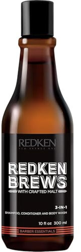Redken Brews 3-in-1 Shampoo für Männer, All-in-one: Shampoo, Conditioner und Duschgel, Pflege für softe Haut und gepflegtes Haar, für alle Haut- & Haartypen, 300 ml