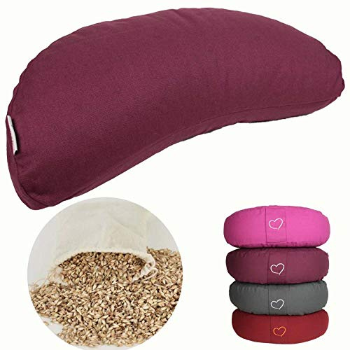 maylow Yoga mit Herz® Hochwertiges Yogakissen  Shivaya  Halbmond Bezug waschbar Innenkissen gefüllt mit Buchweizenspelzen (pflaume)