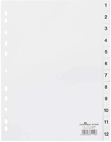 Durable 611202 Register 1-12, DIN A4 hoch, weiß (10x 1-12, A4 hoch)