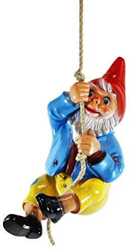 Gartenzwerg Deko Gartenfigur Zwerg am Seil hängend kletternd H 38 cm ohne Seil aus Kunststoff