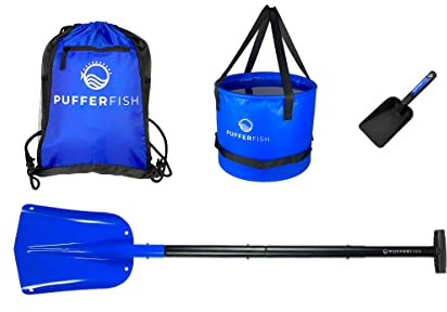 PUFFERFISH Sand Castle KIT - PRO-Quality Tools for Building Amazing Sand Castles, Including Bucket, Big Beach Shovel, and Super Scoop Made from Recycled Fishing nets