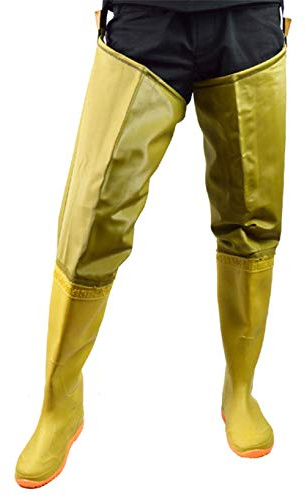QTDZ Trampolieri Caccia Pesca Alti 80 Cm Bootfoot, Stivali sopra Il Ginocchio in PVC/Nylon Stivali Impermeabili Leggeri E Multifunzionali Scarpe da Acqua Antiscivolo per Uomo E Donna,Giallo,45 EU