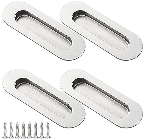 Zasvec Tiradores Puertas Correderas 4 piezas Tiradores Empotrables Oval Manilla Puerta de Acero Inoxidable 12cm Tiradores para Puerta Tiradores Empotrados con Tornillos para Cajones Armarios